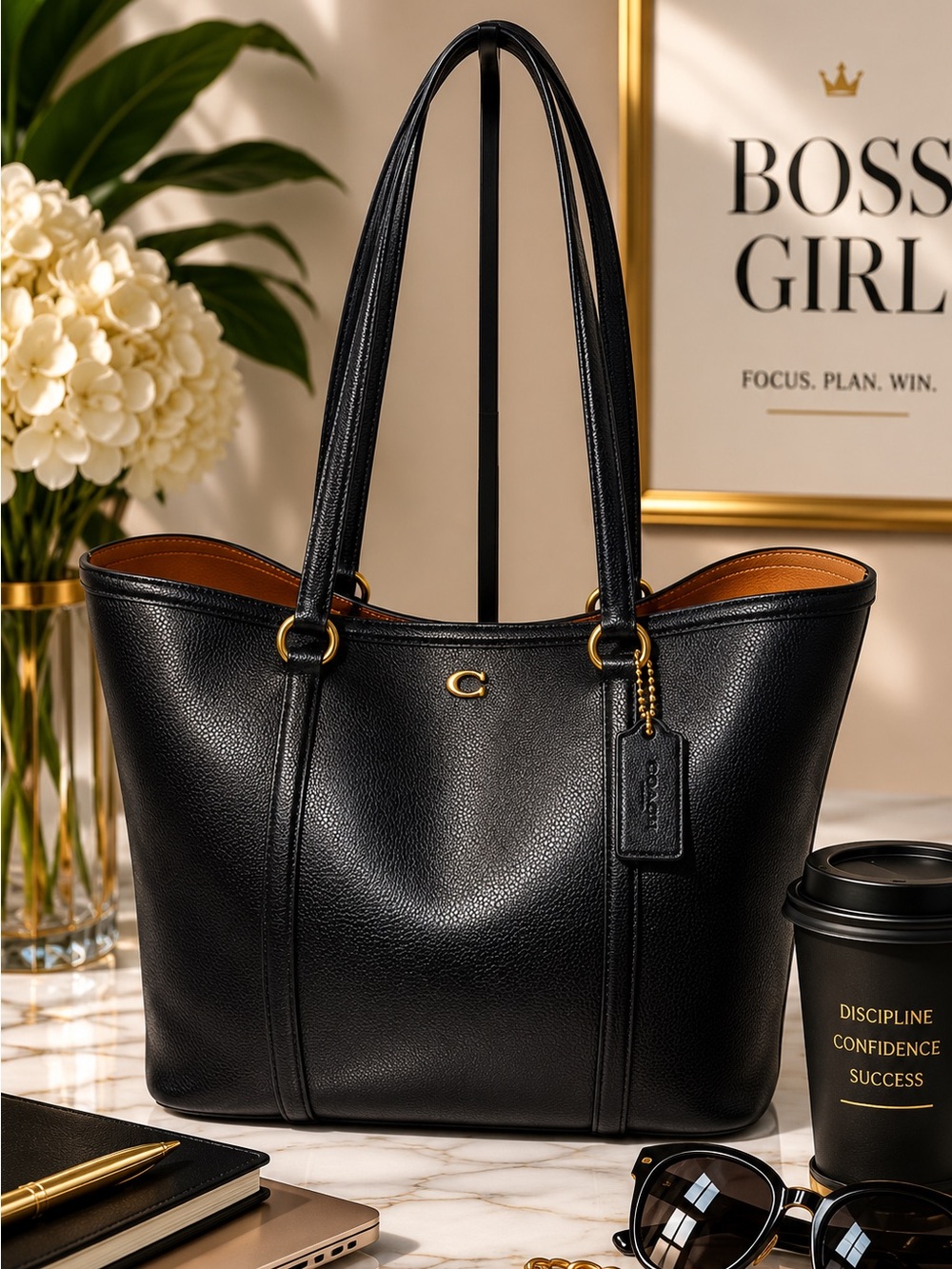 Coach Legacy Tote Bag Black Polished Pebble Leather Style CU056